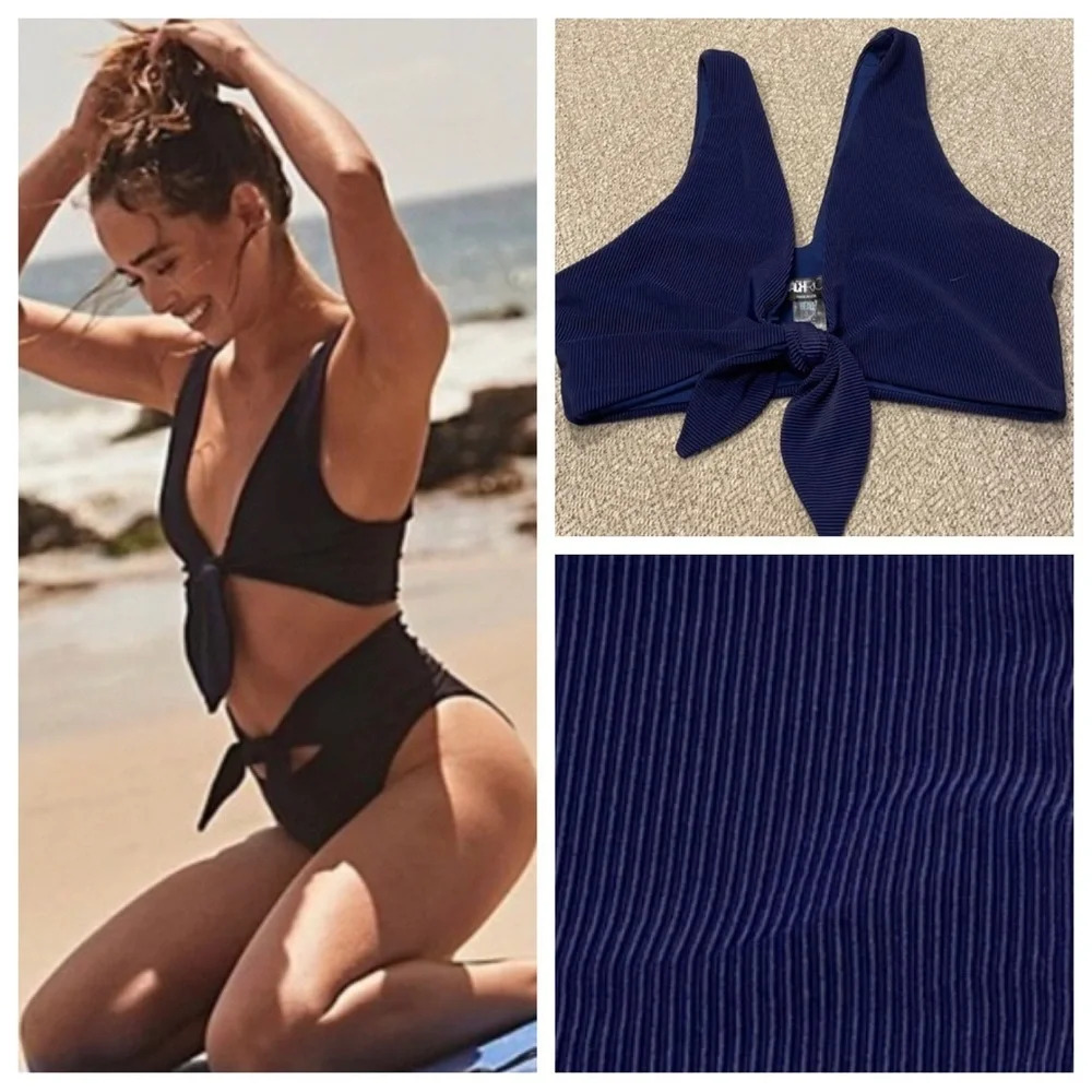 New! Beach Riot Rib Dallas Bikini Top Navy Blue Rib 14436